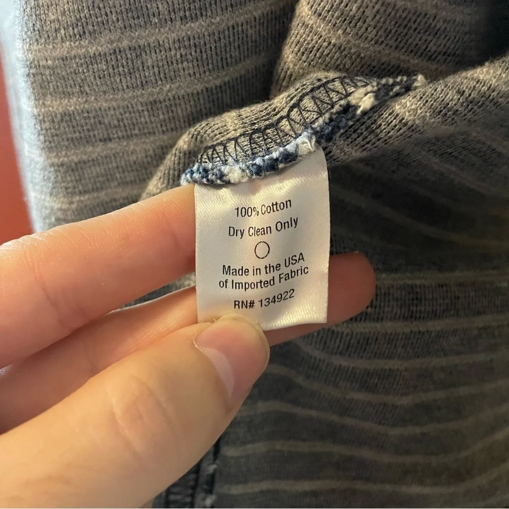 Emerson Fry Women’s Funnel Neck Blue & White Striped Cotton Terry Tuckernuck Top
